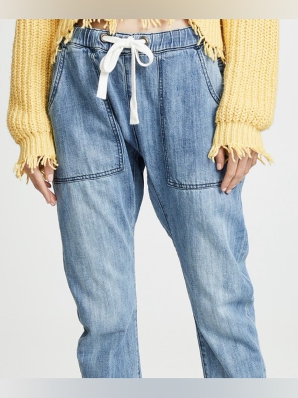 One Teaspoon Shabbies Drawstring Boyfriend Jeans, Size Large (L) Medium Wash